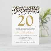 20e Verjaardag Black Gold Glitter Sparkle Confetti Kaart (Staand voorkant)