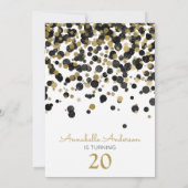 20e Verjaardag Black Gold Glitter Sparkle Confetti Kaart (Achterkant)