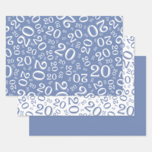 20e verjaardag Blauw & wit nummerpatroon 20 Inpakpapier Vel