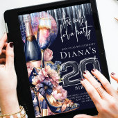 20e Verjaardag Blauwe Roze Hiel Champagne  Kaart