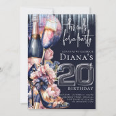20e Verjaardag Blauwe Roze Hiel Champagne  Kaart (Voorkant)