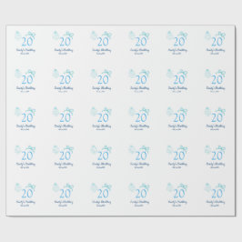 20e verjaardag blauwe strik cake naam datum pastel cadeaupapier