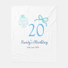 20e verjaardag blauwe strik cake naam datum pastel fleece deken