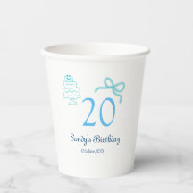 20e verjaardag blauwe strik cake naam datum pastel