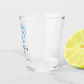 20e verjaardag blauwe strik cake naam datum pastel shot glas (Rechts)