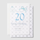 20e verjaardag blauwe strik cake naam datum pastel vellum uitnodigingen (Offset (Uitnodiging))