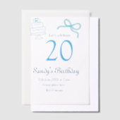 20e verjaardag blauwe strik cake naam datum pastel vellum uitnodigingen (Offset)