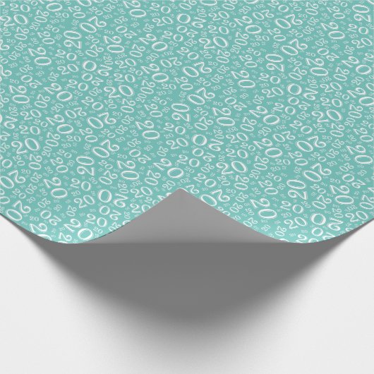 20e verjaardag Blauwgroen/White Random Number Patt Cadeaupapier (Hoek)