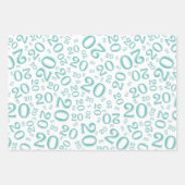 20e verjaardag Blauwgroen & wit nummerpatroon 20 Inpakpapier Vel (Voorkant 2)