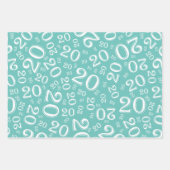 20e verjaardag Blauwgroen & wit nummerpatroon 20 Inpakpapier Vel (Voorkant)
