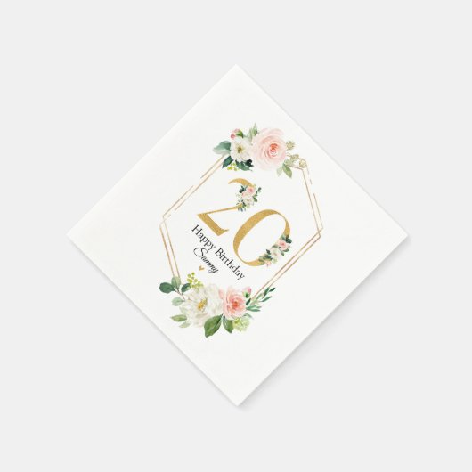 20e Verjaardag Blush Pink & Gold Custom Servet (Hoek)