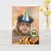 20e verjaardag Capuchin Monkey Bananas Voeg jaar t Kaart (Gele Bloem)