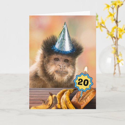 20e verjaardag Capuchin Monkey Bananas Voeg jaar t Kaart (Gele Bloem)