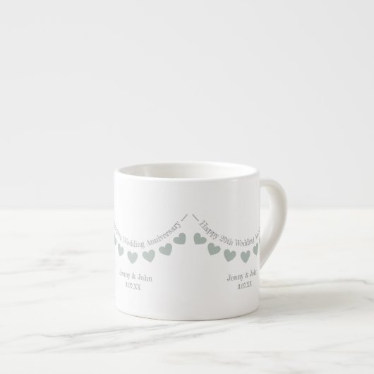 20e verjaardag china bruiloft hartslag bunting espresso kop (Voorkant rechts)