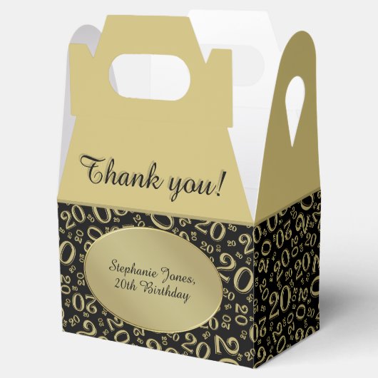 20e verjaardag dank u nummer patroon goud / zwart bedankdoosjes (Geopend)