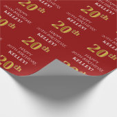 20e verjaardag: Elegant, rood, Faux Gold look Cadeaupapier (Hoek)