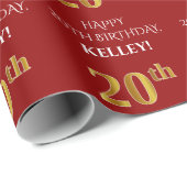 20e verjaardag: Elegant, rood, Faux Gold look Cadeaupapier (Rol Hoek)