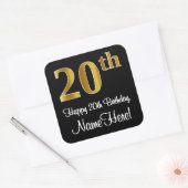20e verjaardag - Elegante luxe Faux Gold look # Vierkante Sticker (Envelop)