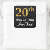 20e verjaardag - Elegante luxe Faux Gold look # Vierkante Sticker (Tas)