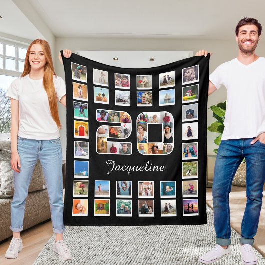 20e verjaardag Familiefotocollage 49 foto's Fleece Deken