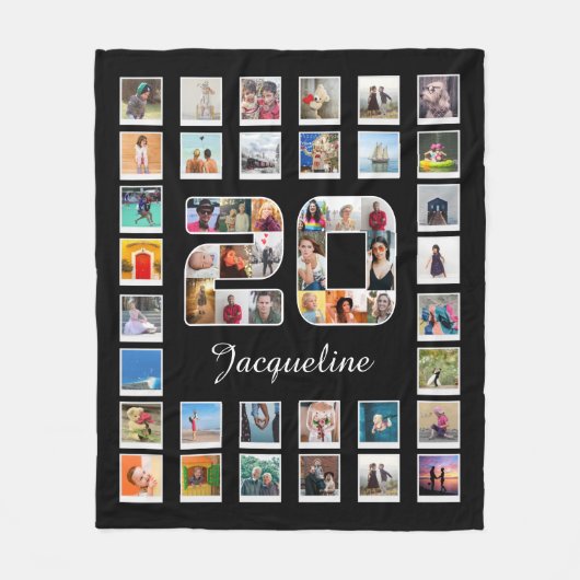 20e verjaardag Familiefotocollage 49 foto's Fleece Deken (Voorkant)