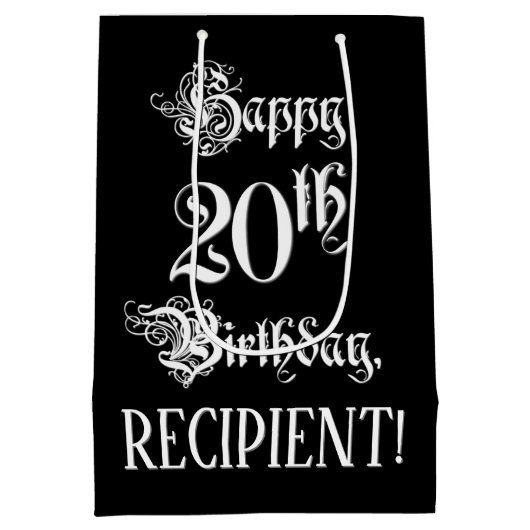 20e verjaardag: Fancy, elegant script + aangepaste Medium Cadeauzakje (Achterkant)