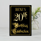 20e verjaardag — Fancy script en aangepaste naam Folie Uitnodiging (Staand Voorkant)