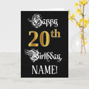 20e verjaardag — Fancy script; Faux Gold Kijk; naa Kaart