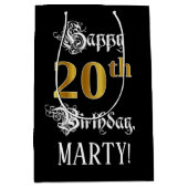 20e verjaardag ~ Fancy script; Faux Gold look; naa Medium Cadeauzakje (Voorkant)