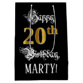 20e verjaardag ~ Fancy script; Faux Gold look; naa Medium Cadeauzakje (Achterkant)