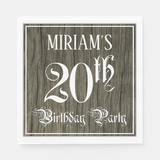 20e verjaardag — Fancy script, kijk op hout Servet (Voorkant)