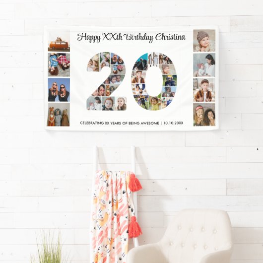 20e verjaardag feest nummer 20 fotocollage spandoek (Insitu)
