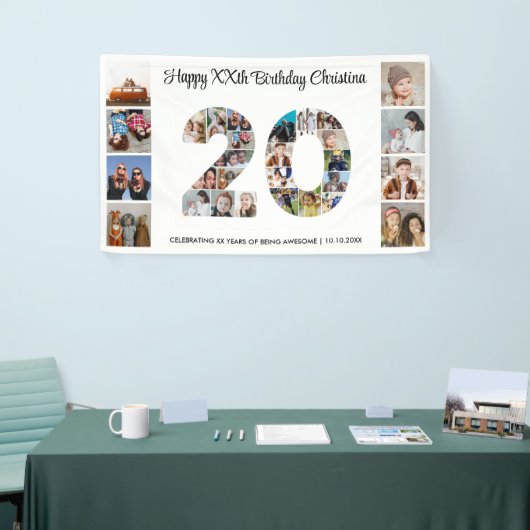 20e verjaardag feest nummer 20 fotocollage spandoek (Beurs)