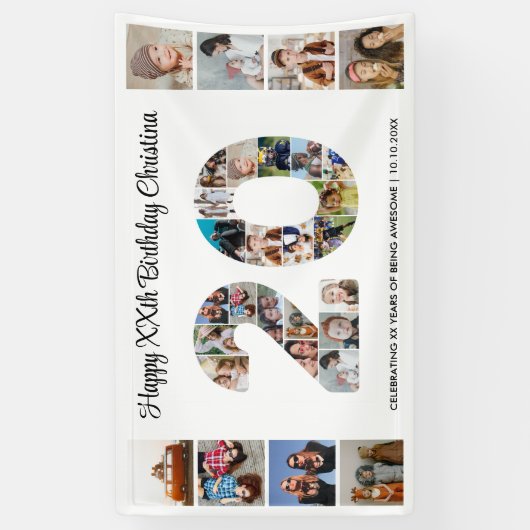 20e verjaardag feest nummer 20 fotocollage spandoek (Verticaal)