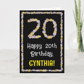 20e verjaardag: Floral Flowers Number, Custom Name Kaart (Voorkant)