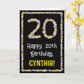 20e verjaardag: Floral Flowers Number, Custom Name Kaart (Gele Bloem)