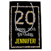 20e verjaardag: Floral Flowers Number, Custom Name Medium Cadeauzakje (Voorkant)