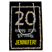 20e verjaardag: Floral Flowers Number, Custom Name Medium Cadeauzakje (Achterkant)