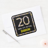 20e verjaardag: Floral Flowers Number, Custom Name Vierkante Sticker (Envelop)