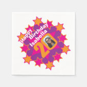 20e verjaardag foto en naam roze ster napkins servet (Voorkant)