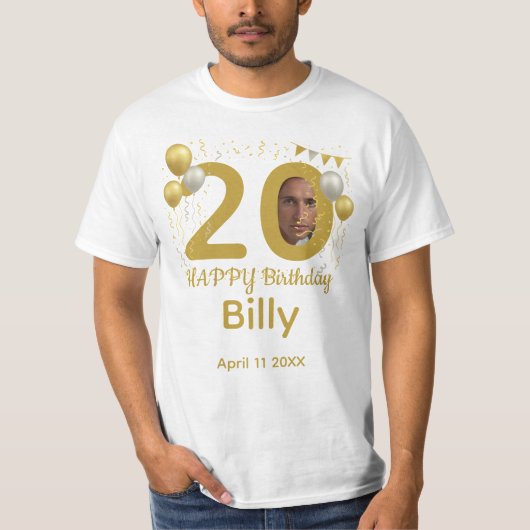 20e verjaardag foto naam gepersonaliseerd t-shirt (Voorkant)