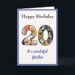 20e Verjaardag Fotocollage Brother Uniek Aangepast Kaart<br><div class="desc">Vier de 20e verjaardag van je broer, met een grote kaart die een speciale en unieke fotocollage is. Deze prachtige verjaardagskaart voor die speciale broer heeft de 20 gemaakt van uw eigen keuze aan familiefoto's. De sjabloon is ontworpen voor u om "Aan een geweldige broeder" te bewerken voor beste vriend...</div>