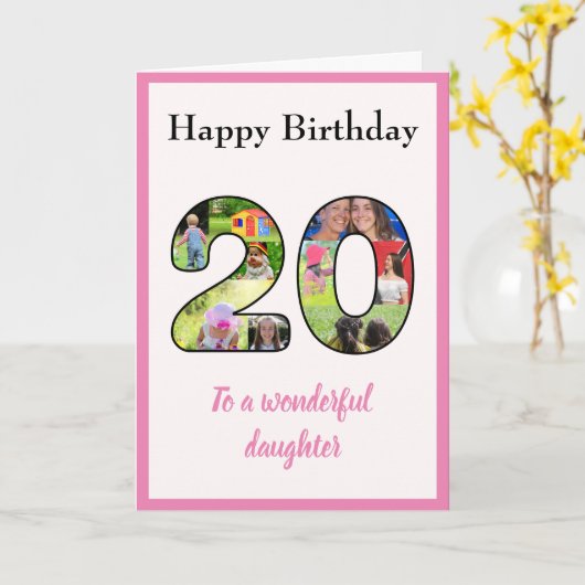 20e Verjaardag Fotocollage Dochter Fun Keepsake Kaart (Gele Bloem)