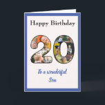 20e verjaardag Fotocollage Son Unique Keepsake Kaart<br><div class="desc">Vier de 20e verjaardag van je zoon, met een verjaardagskaart die een speciale en unieke fotocollage is. Dit geweldige verjaardagsfeest wenskaart voor die speciale zoon heeft de 20 gemaakt van uw eigen keuze aan familiefoto's. De sjabloon is ontworpen voor u om "Aan een geweldige zoon" te bewerken voor broeder, beste...</div>