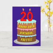 20e verjaardag: Fun Cake and Candles + Custom Name Kaart (Gele Bloem)