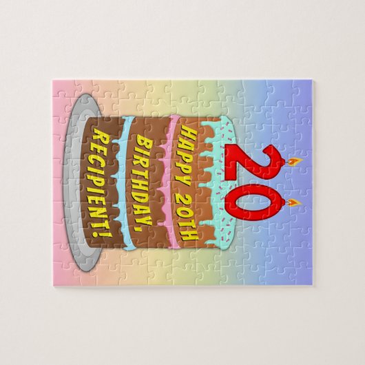 20e verjaardag: Fun Cake and Candles + Custom Name Legpuzzel (Horizontaal)