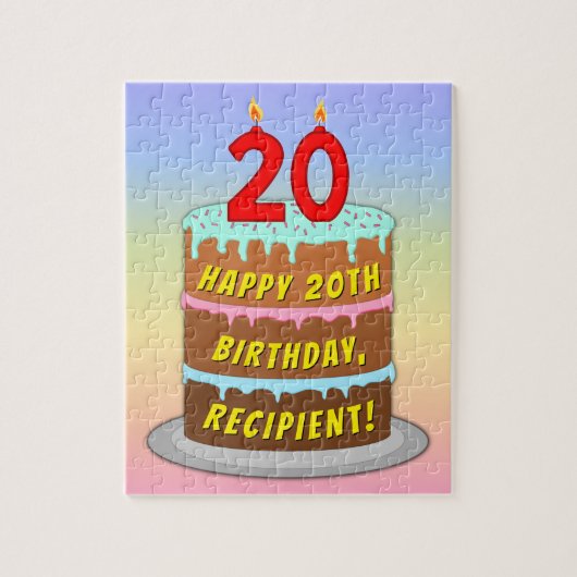 20e verjaardag: Fun Cake and Candles + Custom Name Legpuzzel (Verticaal)