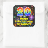 20e verjaardag: Fun Fireworks Kijk, regenboog # 20 Vierkante Sticker (Tas)