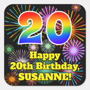 20e verjaardag: Fun Fireworks Kijk, regenboog # 20 Vierkante Sticker