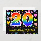 20e verjaardag: Fun Hearts Pattern, Regenboog 20 Briefkaart (Voorkant / Achterkant)
